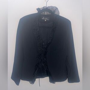 Black Lace Trimmed Shoulder Padded Blazer